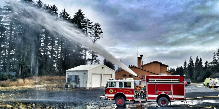 Photo of fire truck spraying